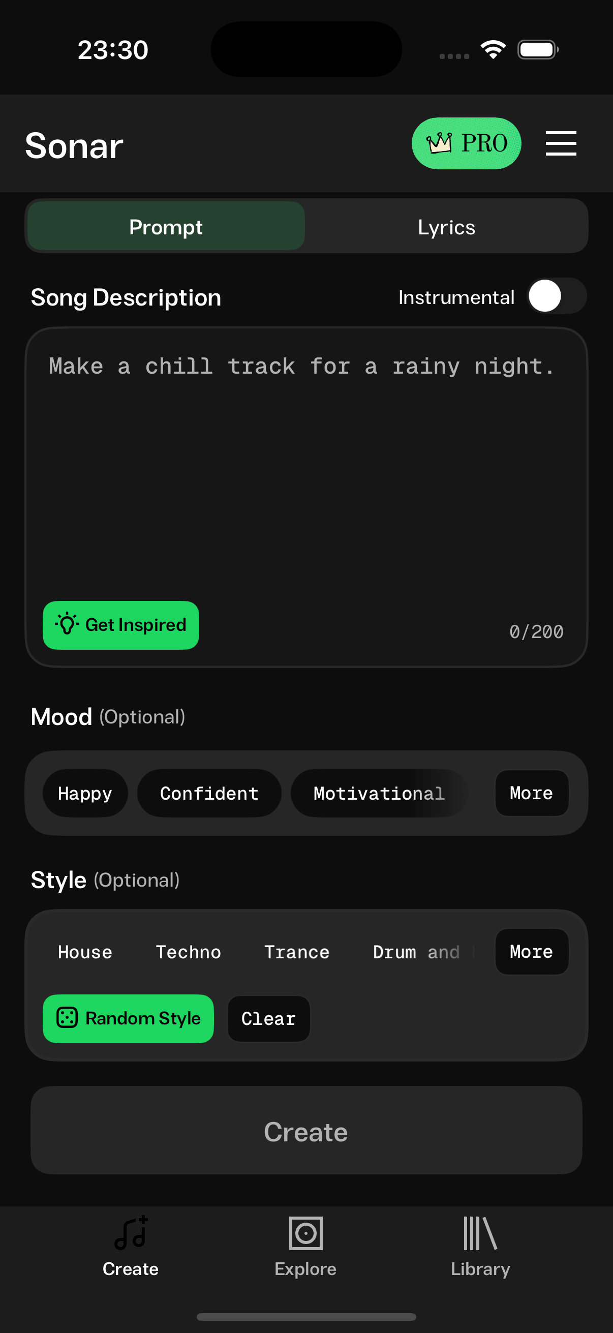 SONAR App — Create Screen
